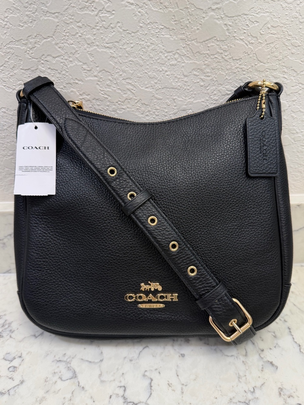 Coach Ellie File Bag C1648 Black Pebbled Leather Crossbody NWT